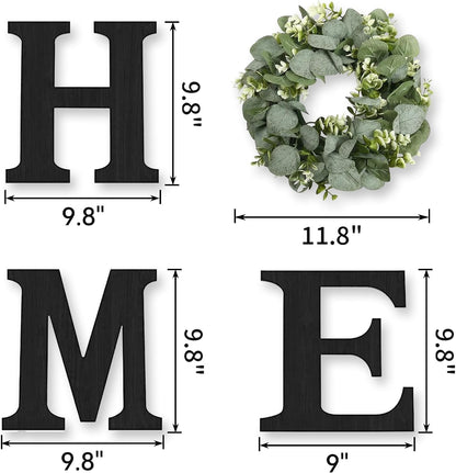 Wood Home Sign with Eucalyptus Wreath, Rustic Farmhouse Wall Decor