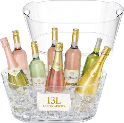 Lifewit 13L Plastic Ice Bucket for Parties, 2-Pack BPA-Free PET Beverage Tub with Comfortable Handles, Shatterproof Drink Cooler for Champagne, Cocktails, Mimosa & Soda Bar