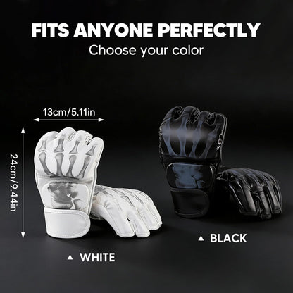 HyperionFlo Essentials 2-Pair MMA Gloves, Open-Finger Sparring & Training Gloves with Adjustable Hook-and-Loop Wrist Straps, Black & White, Large