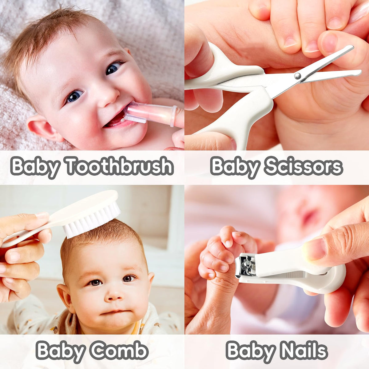 WXA 14-in-1 Baby Grooming Kit for Newborns, Infant Safety Care Set with Hair Brush, Comb, Nail Care Tools, Nasal Aspirator, Medicine Dropper & Portable EVA Case, Gray & White