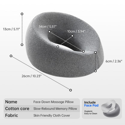 xiaomubiao Face Down Pillow for Massage Table, Memory Foam Face Cradle for Bed & Stomach Sleeping, Breathable Prone Rest Pillow with Removable Washable Cover, Gray