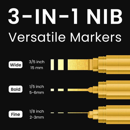 BIGTHUMB 3 Pcs Gold Jumbo Permanent Markers, 15mm Wide Tip Thick Acrylic Paint Pens, Large Calligraphy Markers for Rock Painting, Posters, Signs, Canvas, Glass, Wood & Ceramic