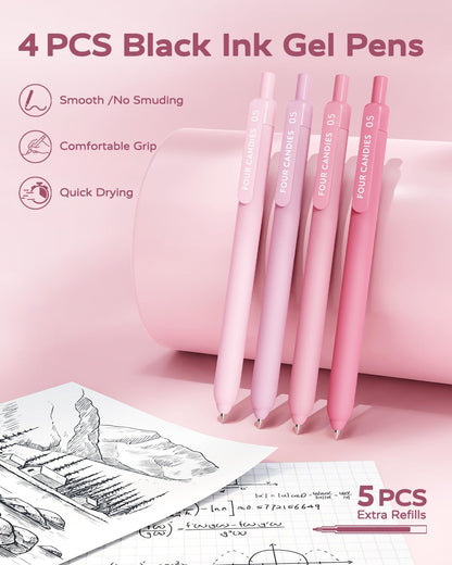 Four Candies Cute Aesthetic Pink School Supplies Kit for Girls