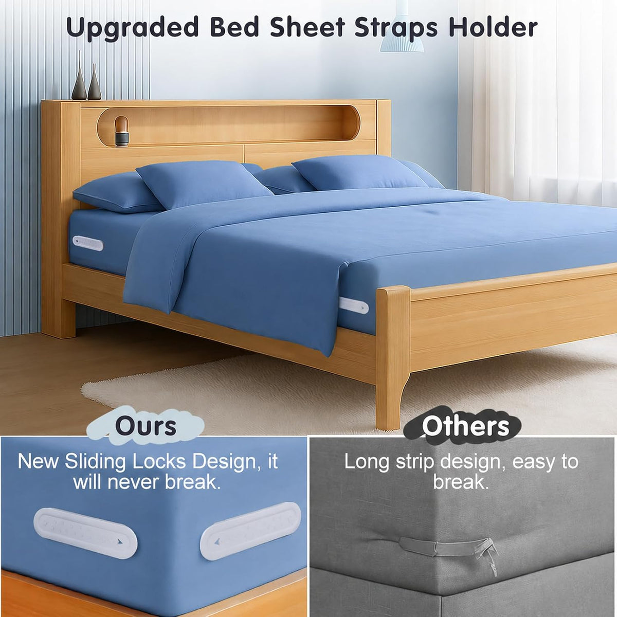 Upgrade Bed Sheet Holders for Corners, Lock Sheet Holders, 4Pcs Fitted Sheet Holders Keep Sheets Firm & Tight,Durable Heavy Duty Bed Sheet Clips, Sheet Locks, Fit All Mattress Easy Install