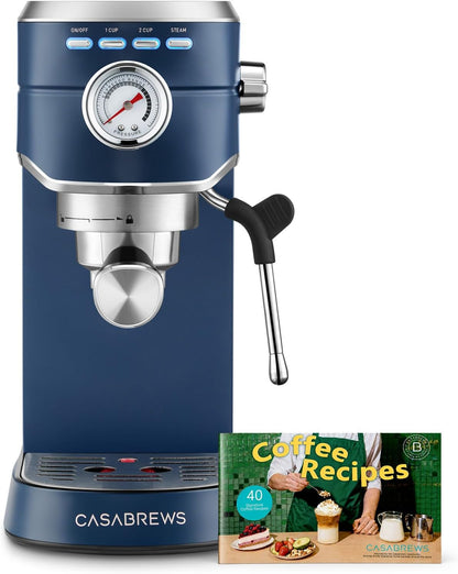 CASABREWS CM5418 Espresso Maker, Compact Espresso Machine with Milk Frother Stainless Steel, 20-Bar Pump, Built-in Pressure Gauge, Powerful Steam Wand for Cappuccino Latte for Home, 34oz Water Tank