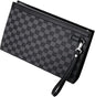 HyperionFlo Essentials Men's Vintage Plaid Leather Clutch Bag, Business Casual Handheld Purse, Zipper Wrist Wallet, Gentleman Travel Hand Bag