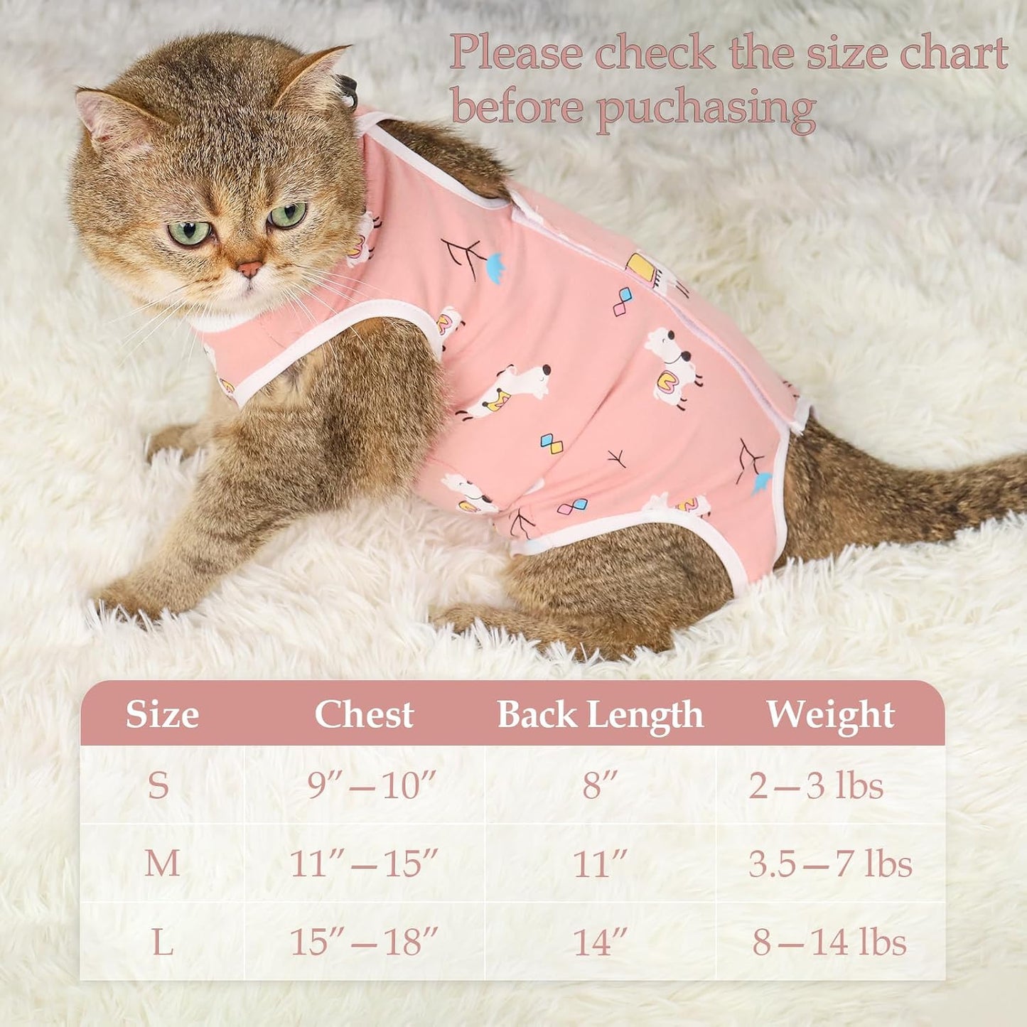 ANWA 2 Pack Cat Recovery Suit for Female Cats, Breathable Post-Surgery Recovery Onesie, Medium, Alpaca + Kitten