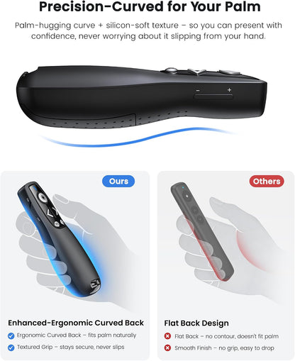 Presentation Clicker with USB-A & USB-C Receiver, 2.4GHz Wireless Presenter Remote with Volume Control & Red Light Pointer, Clicker for PowerPoint Slides Slide Advancer for Mac Computer, Plug & Play