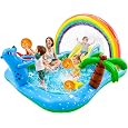 Inflatable Splash Pad for Kids with Monster Sprinkler, Water Slide, Toss Rings & Balls, Outdoor Backyard Water Play Center for Toddlers Ages 2-6