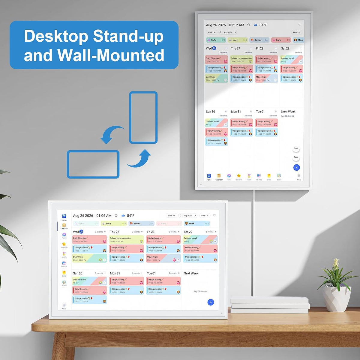 Digital Calendar, 16inch Smart WiFi Electronic Calendar&Chore Chart, IPS Touch Screen HD Display for Family Schedules, Share Moments Instantly from Anywhere (White)