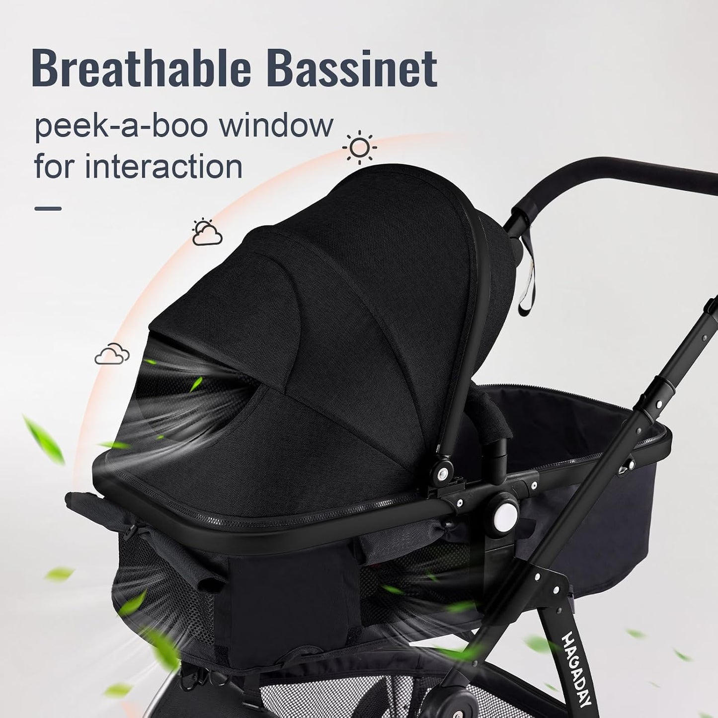 Baby Stroller, 2-in-1 Reversible Toddler Seat with Lie-Flat Mode, Foldable Infant Stroller with Canopy, One Button Brake, Adjustable Handle, Newborn Pushchair (Black B)