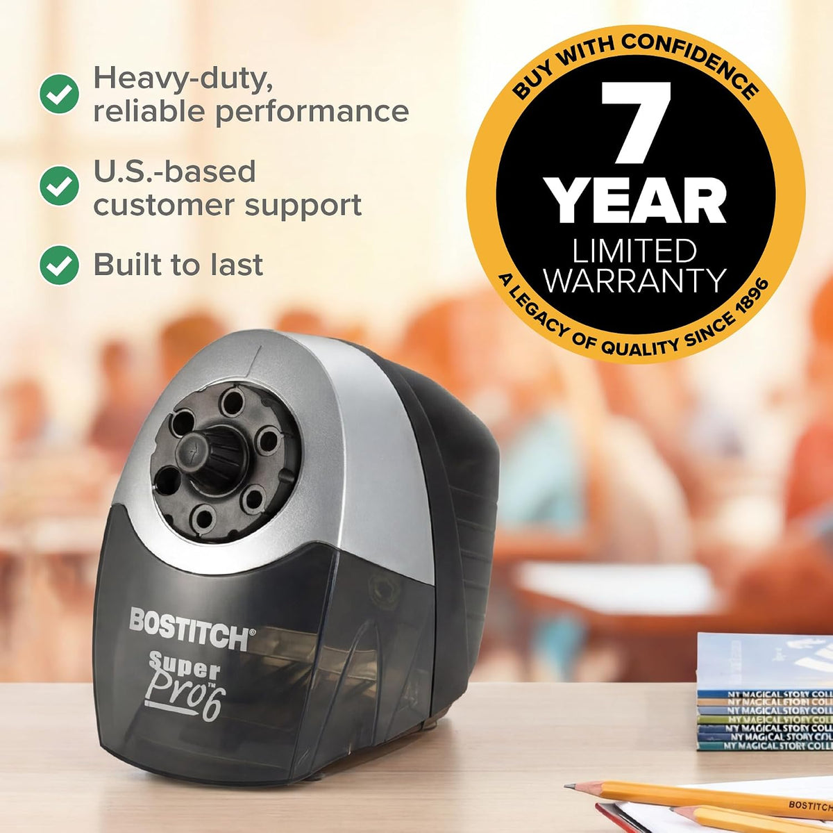 Bostitch Office Heavy Duty Electric Pencil Sharpener | QuietSharp Motor, Tip Saver Technology & Safety Switch