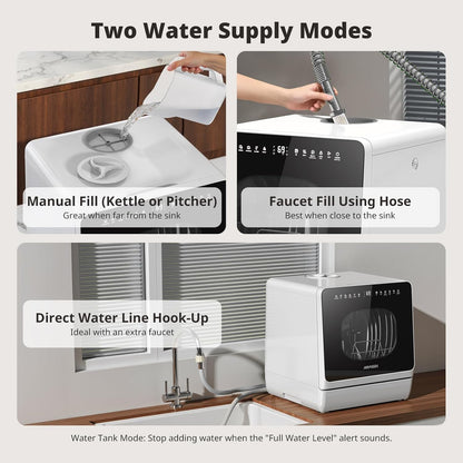 AIRMSEN Countertop Dishwasher with Built-in Water Tank & Softener