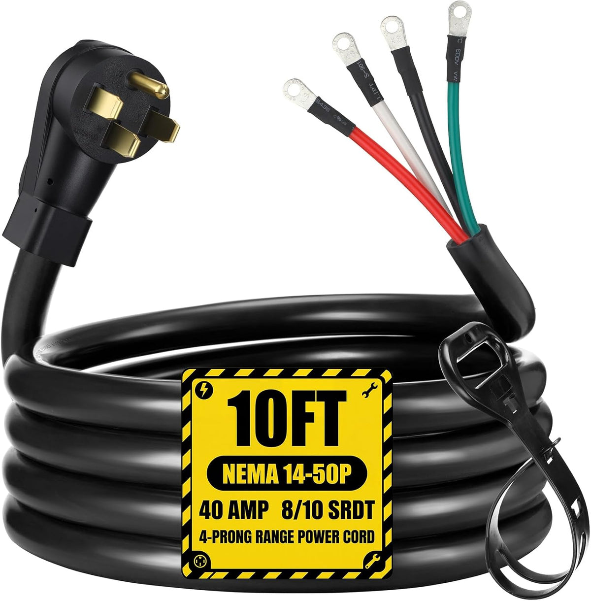 Kanayu 10FT 40 Amp 4 Prong Replacement Range Power Cord NEMA 14-50p to 4-Wire, Compatible with EV Plug/J1772 Connector, 8/2+10/2 AWG SDRT, Etl Listed