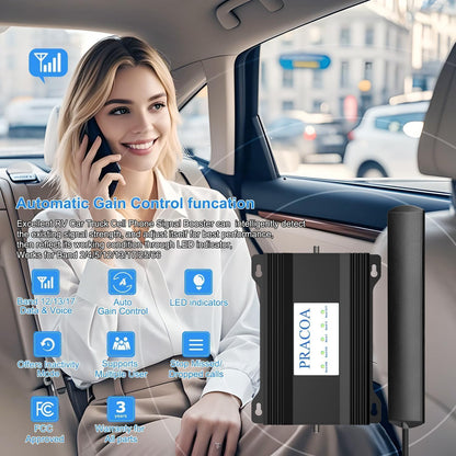 RV Cell Phone Signal Booster Car Truck RV Cell Phone Booster Car Vehicle SUV Support All Carriers AT&T T Mobile Verizon Signal Booster Car Cell Booster for RV 5G 4G LTE 3G Band 13/12/17/5/4/66/2/25