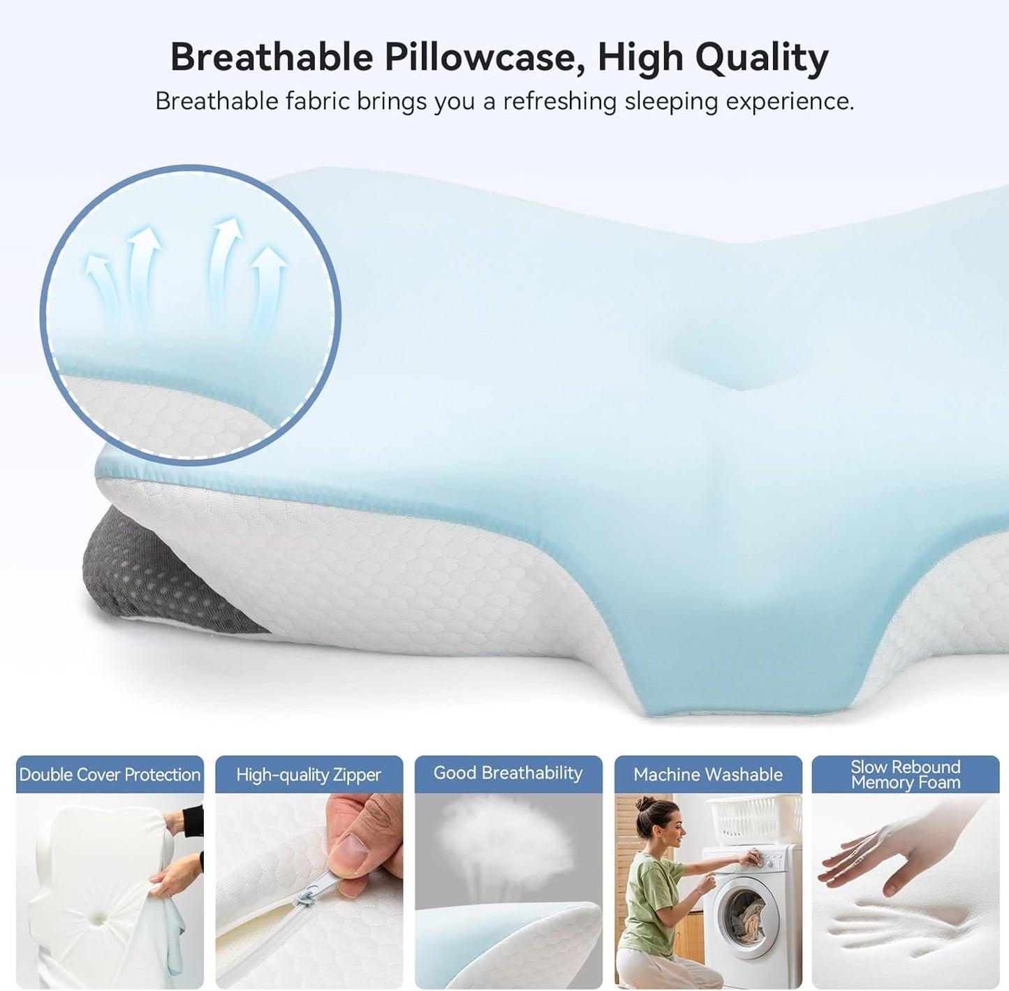 Ergonomic Memory Foam Cervical Pillow for Neck Pain Relief Contour Design,Odorless Orthopedic Pillows for Shoulder Support with Dual Heights, for Side Back Stomach Sleepers, Grey