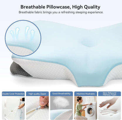 Ergonomic Memory Foam Cervical Pillow for Neck Pain Relief Contour Design,Odorless Orthopedic Pillows for Shoulder Support with Dual Heights, for Side Back Stomach Sleepers, Grey