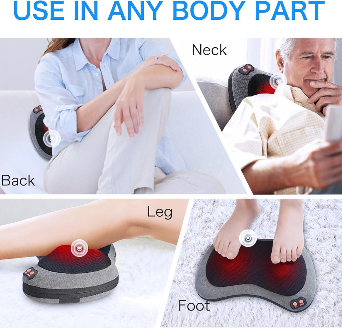 Papillon Back Massager with Heat, Shiatsu Massage Pillow, 3D Deep Tissue Kneading for Neck, Shoulder, Back, Legs & Feet, Gray