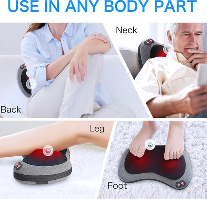 Papillon Back Massager with Heat, Shiatsu Massage Pillow, 3D Deep Tissue Kneading for Neck, Shoulder, Back, Legs & Feet, Gray
