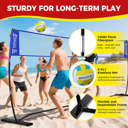 BAGAIL 12FT Portable Volleyball Net Set, Adjustable Height Freestanding Volleyball Net with Heavy-Duty Frame, Carry Bag, Ball & Pump