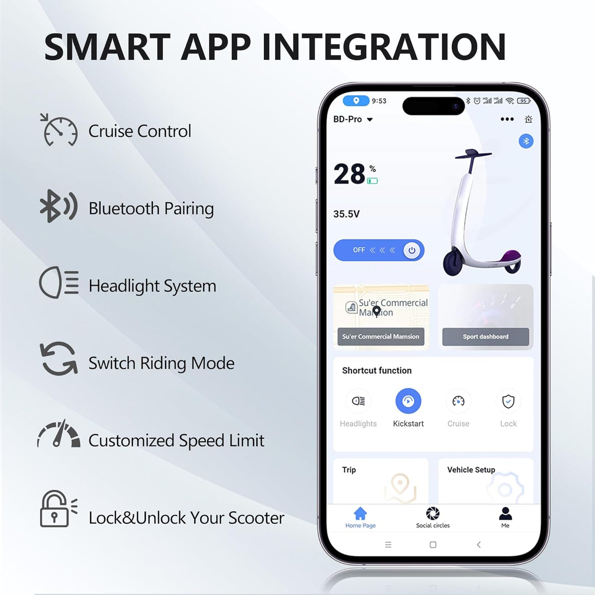 MAXSHOT V7 Electric Scooter for Adults, 350W Motor, Up to 19 MPH, 16-Mile Range, 8.5-Inch Solid Tires, Dual Suspension, Folding Commuter E-Scooter with App Control