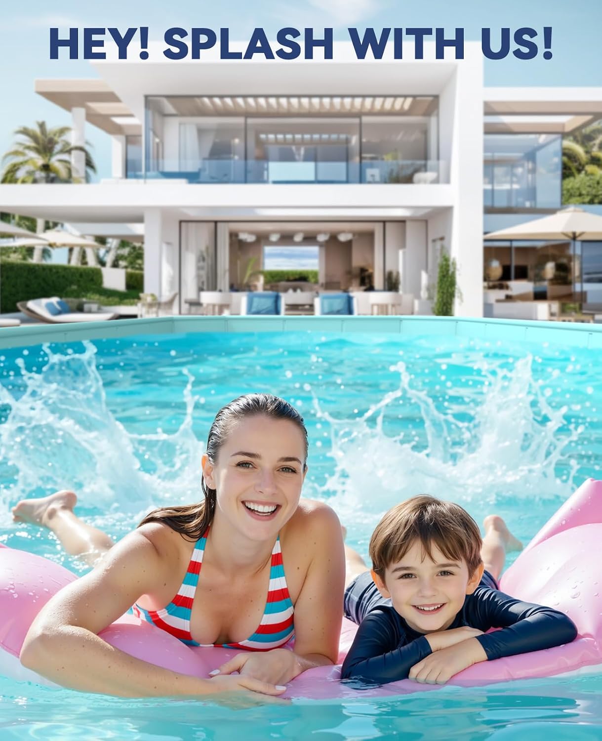 HeySplash Foldable Swimming Pool, Non-Inflatable 78" x 53" x 19", Rectangular Family Pool with Triple Drainage System, Puncture-Resistant PVC, Portable Pool for Kids & Pets, Ice Blue