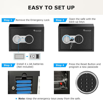 bonsaii SF002-N 0.6 Cu. Ft. Electronic Safe Box | Digital Keypad, Removable Shelf, Type-C Backup Power & Wall Mount