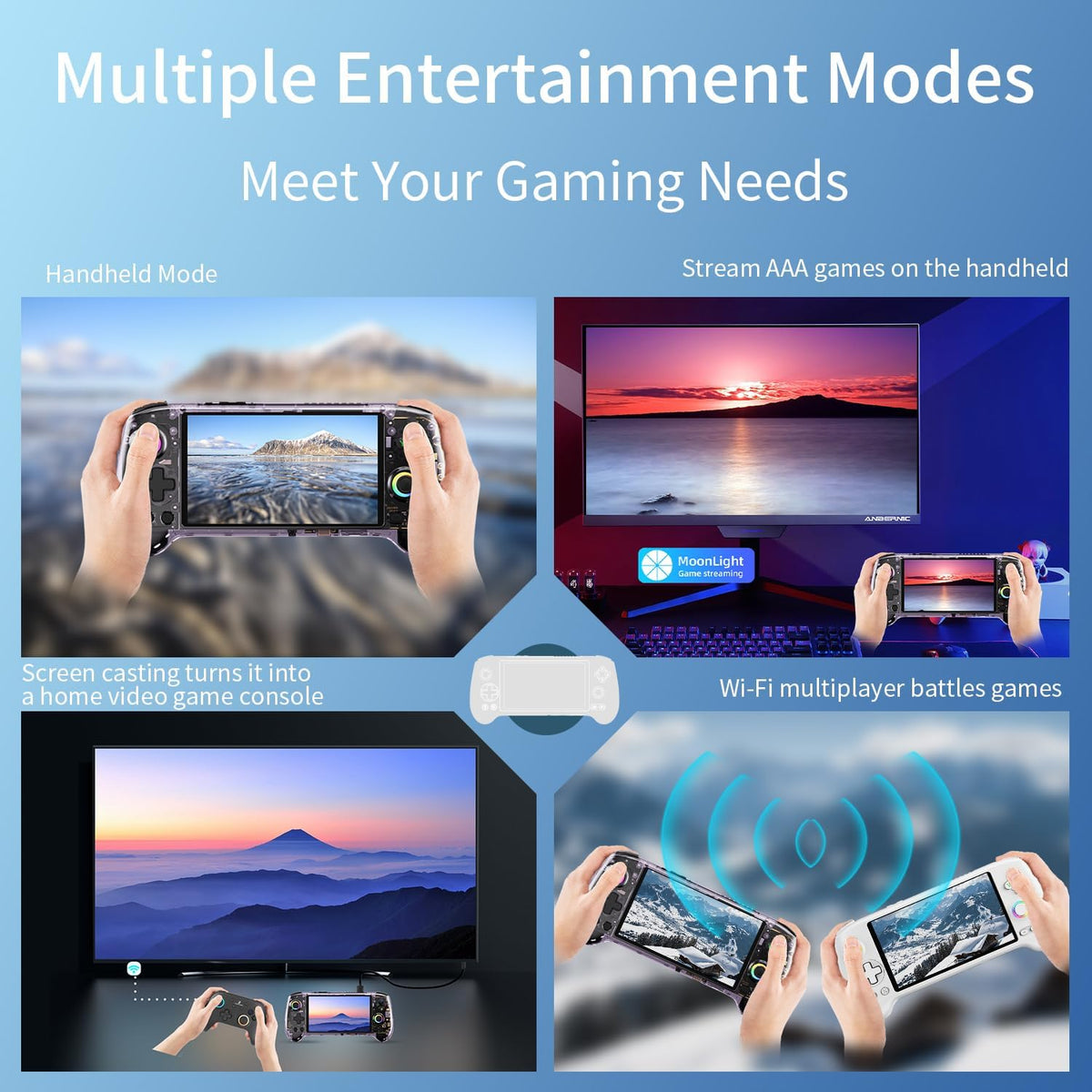 Doriteney RG557 Retro Handheld Game Console Android 14 Gaming Console 5.48" AMOLED HD Screen NO Game Card Game Player Video Game Console Support RGB Lighting 5500mAh Battery Purple