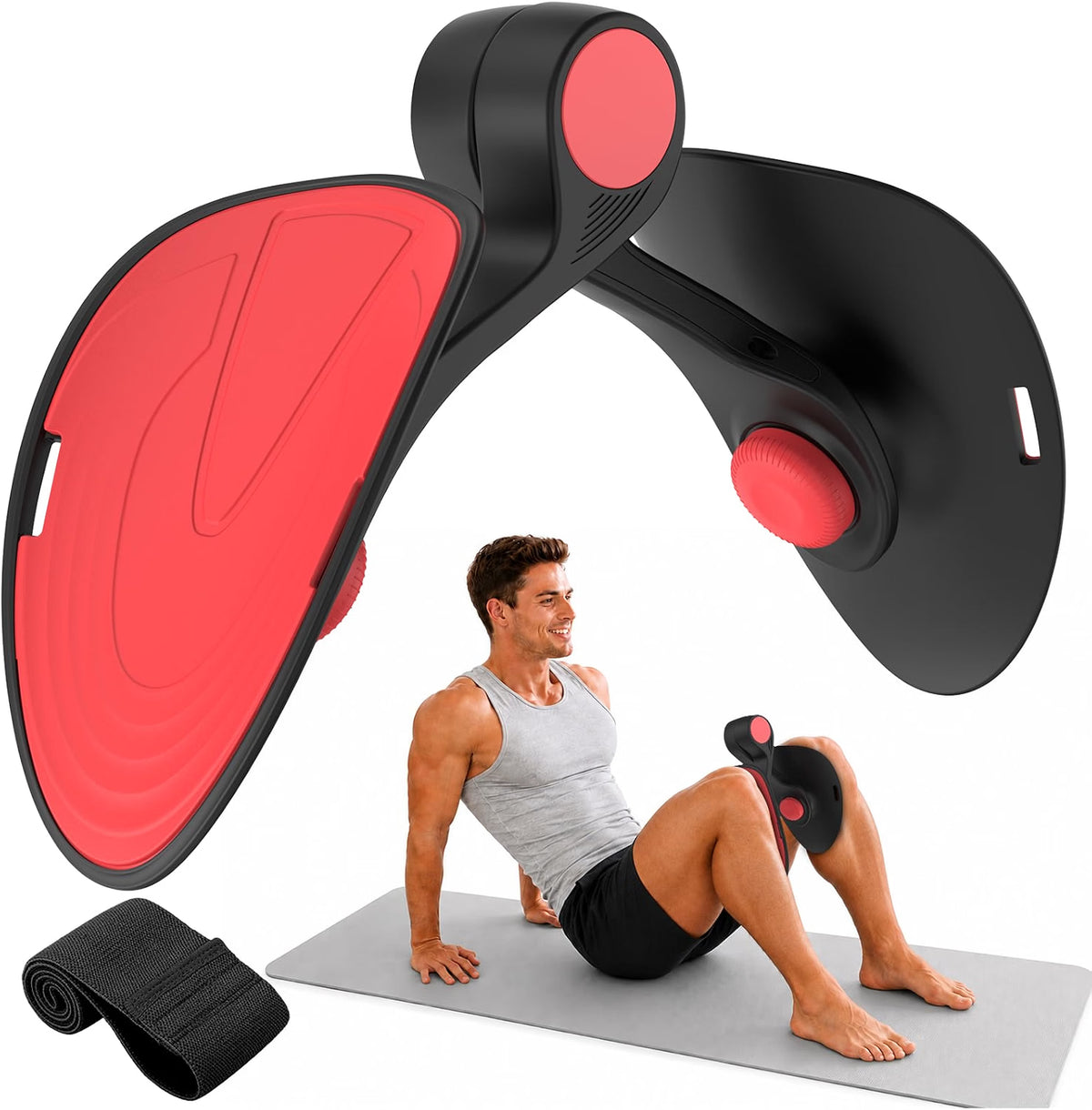 TINRIEF Pelvic Floor Exercise Device, 35 lb Resistance Kegel & Thigh Trainer with Resistance Band, 360° Rotating Training Board, Portable Leg & Core Workout Equipment, Black Red