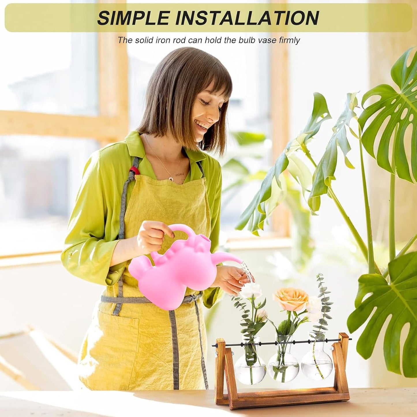 XXXFLOWER Plant Terrarium with Wooden Stand, 3 Bulb Glass Vase Air Planter, Retro Tabletop Hydroponics Display for Home, Garden & Office Decor