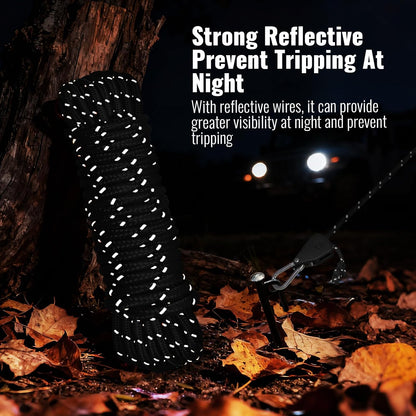 SOHIDAS Reflective Camping Guy Lines with Ratchet Pulley, 13FT Adjustable Tent Rope, 4mm Heavy-Duty Tarp Tie Down Cords with Auto-Lock Tensioner, Black