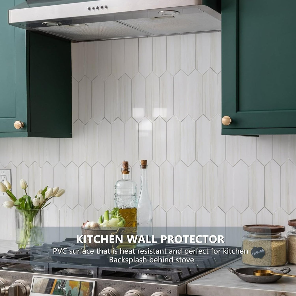 Vamos Tile Glossy Dolomite White Backsplash Tile Peel and Stick, 12.8 x 12.8 Inch 10 Sheets Long Hexagon PVC Self Adhesive Mosaic Wall Tiles Stick on Backsplash for Kitchen and Bathroom