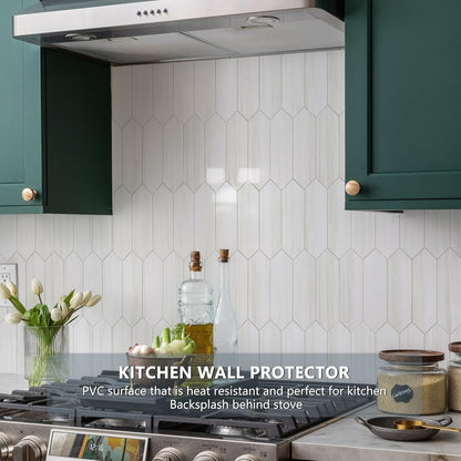 Vamos Tile Glossy Dolomite White Backsplash Tile Peel and Stick, 12.8 x 12.8 Inch 10 Sheets Long Hexagon PVC Self Adhesive Mosaic Wall Tiles Stick on Backsplash for Kitchen and Bathroom