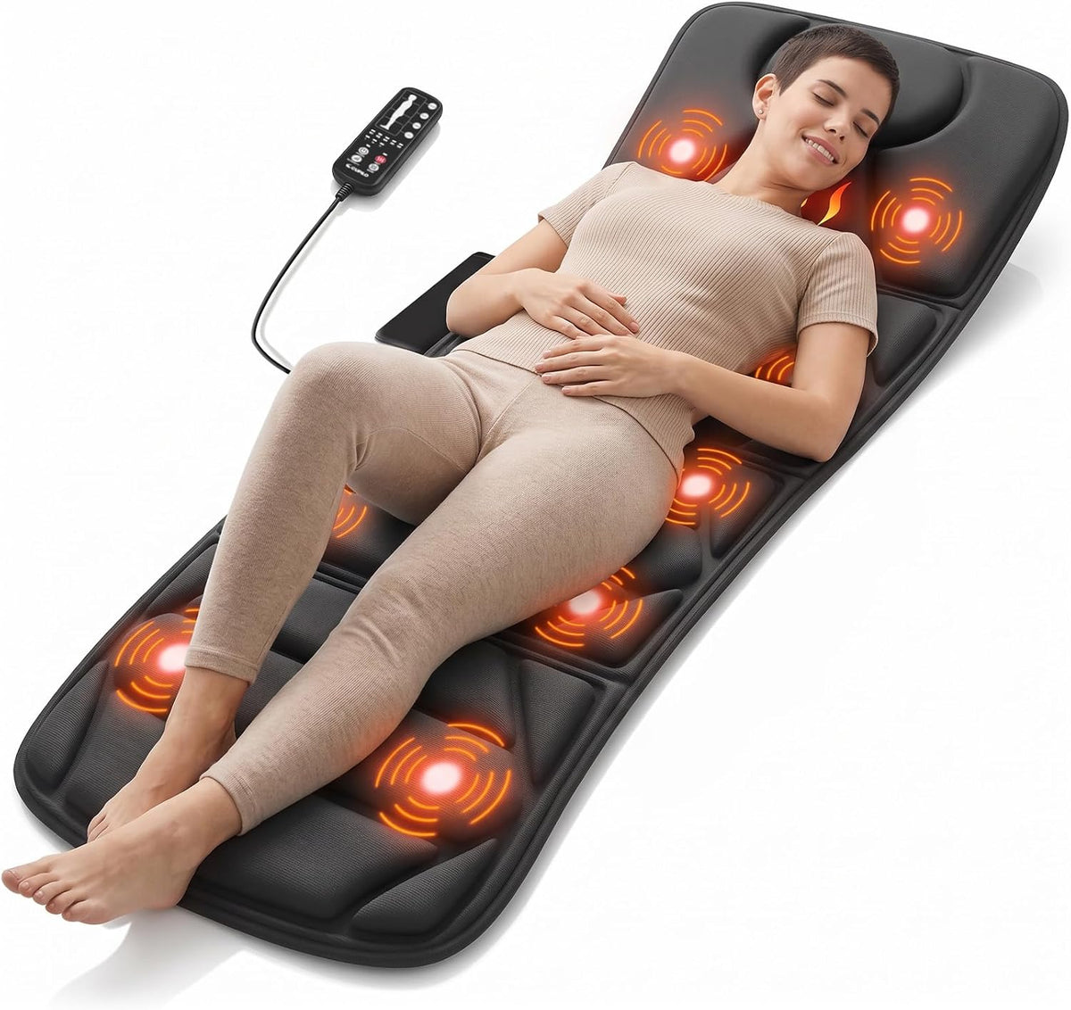 CuPiLo Full Body Massage Mat with Heat, 66.5" Heated Massage Pad, 10 Vibration Motors, 4 Heat Zones, 5 Modes, 3 Intensities