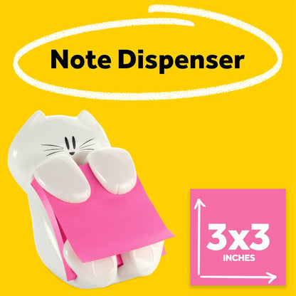 Post-it Note Dispenser, White Cat Design, Pop-Up Sticky Note Holder with 45-Sheet 3 x 3 Inch Note Pad