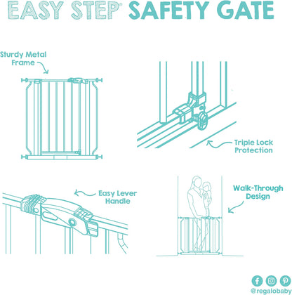 Regalo Easy Step Safety Gate, 29–38.5 Inch Extra Wide Baby Gate, 30-Inch Tall Pressure Mount Gate for Doorways & Bottom of Stairs, White