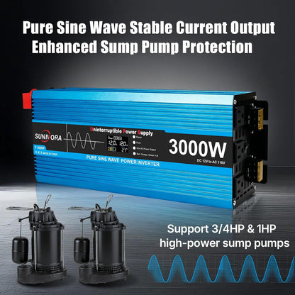 3000W Sump Pump Battery Backup System, Pure Sine Wave Output UPS