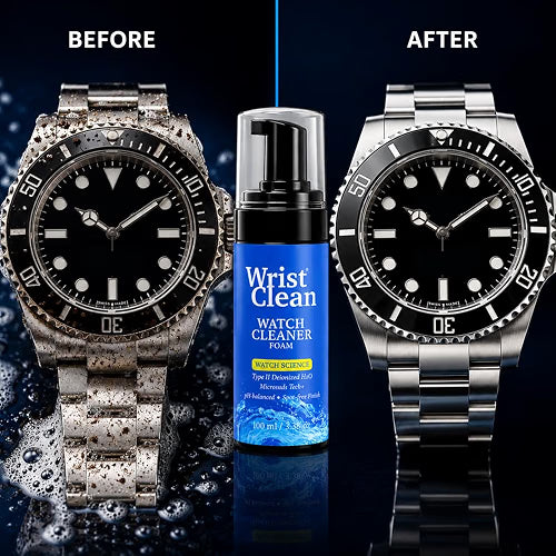 WristClean Royal Watch Cleaning Kit, 5-Piece Watch Cleaning Set with 100ML Foam Cleaner, Drying Towel, 2 Non-Scratch Brushes & Microfiber Pouch, USA Made