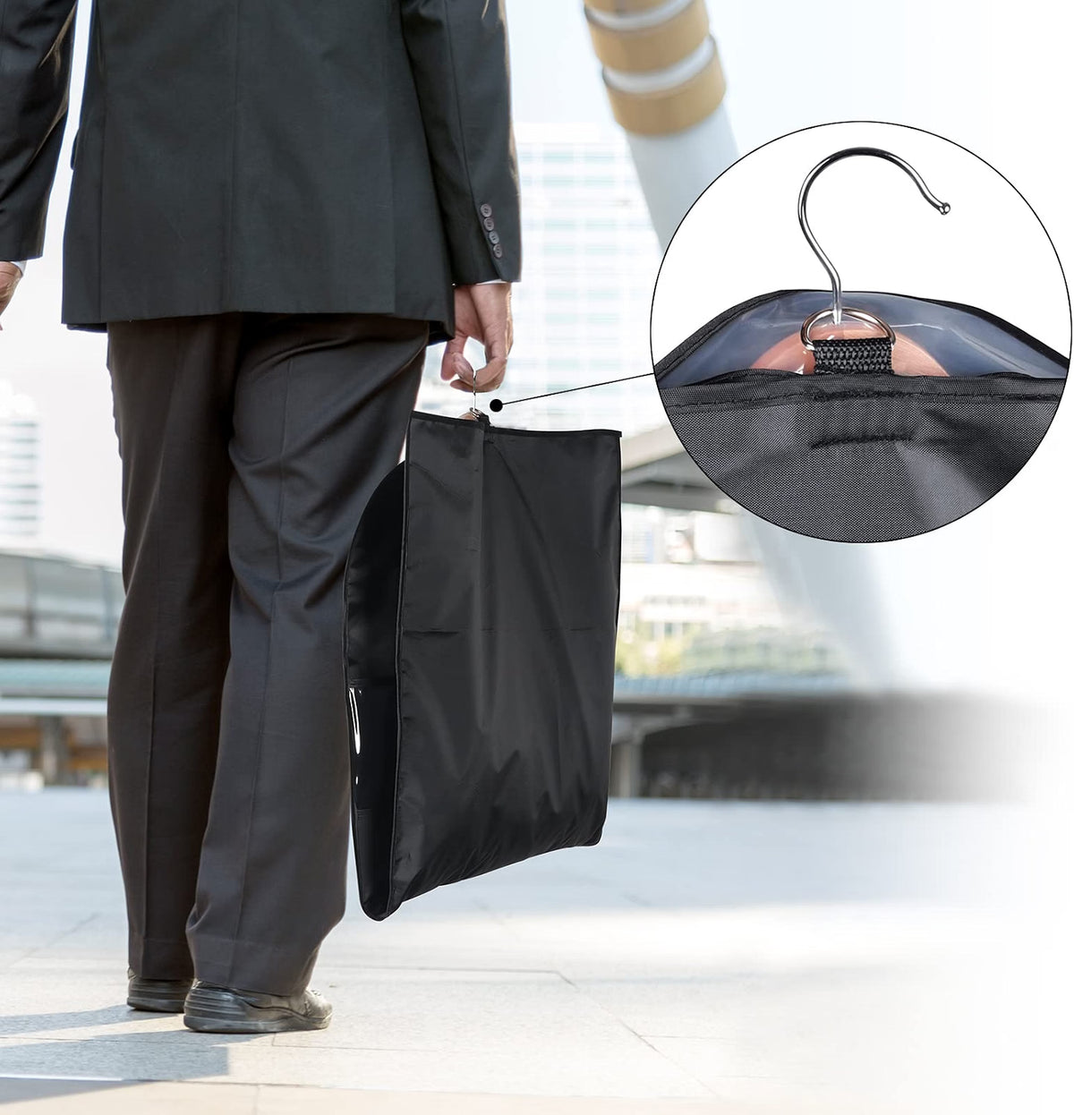 Univivi Garment Bags for Storage & Travel, 43-Inch Suit Covers, 5-Pack Washable Oxford Fabric Clothing Bags with Transparent Window & Zipper, Black