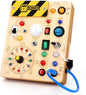 Grarain Montessori Busy Board for Toddlers Ages 1-3, Interactive Wooden Sensory Activity Board with 23 LED Lights, Clock & Alphabet Learning Toy, Travel-Friendly Educational Toy