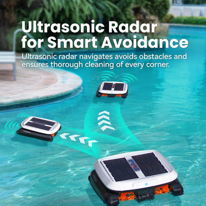 Solar Pool Skimmer Robot, Automatic Pool Surface Skimmer Cleaner, Dual Mode Solar Powered Pool Skimmer with Obstacle Avoidance, Day & Night Cleaning for All Swimming Pools-White