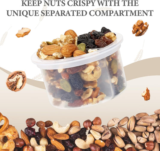 SOLIGT Overnight Oats Containers, 4-Pack 16oz Meal Prep Glass Jars with Lids, Folding Spoons & Divided Fruit and Nut Compartments, Leakproof Reusable Food Storage Set