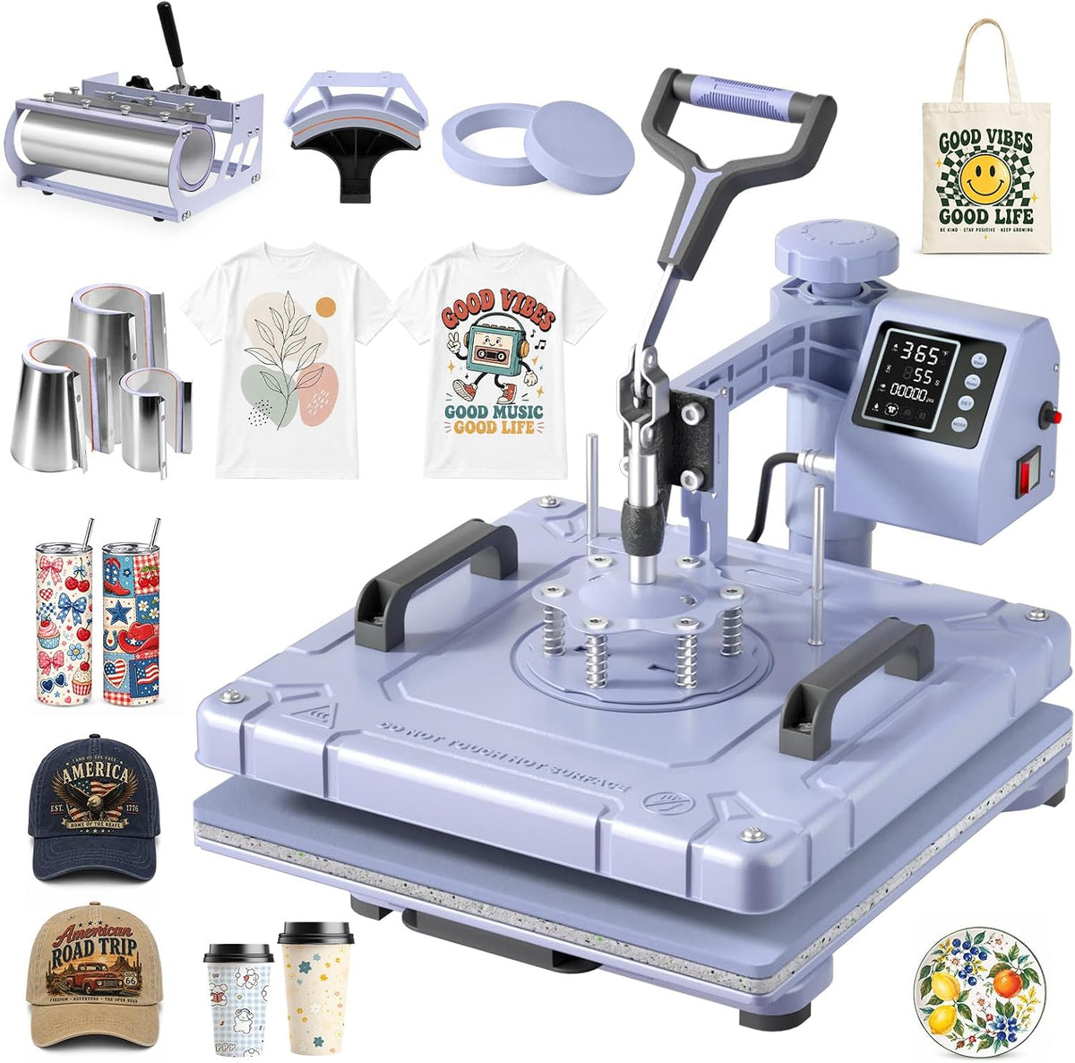 Slendor 15x15 inch 8 in 1 Swing Away Heat Press Machine for T Shirts Expand DIY creations with 8-in-1 press for T-shirts, tumblers, mugs, hats & gifts for small businesses