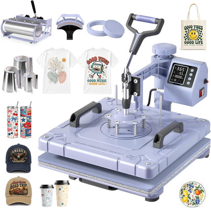 Slendor 15x15 inch 8 in 1 Swing Away Heat Press Machine for T Shirts Expand DIY creations with 8-in-1 press for T-shirts, tumblers, mugs, hats & gifts for small businesses