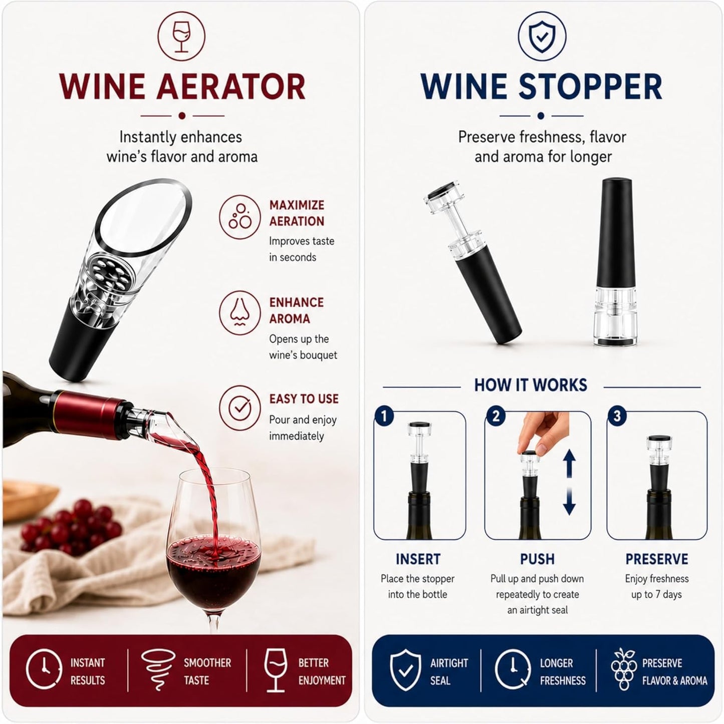 Hotool Rechargeable Electric Wine Opener Set, Automatic USB-C Corkscrew with Wine Aerator, Foil Cutter & Vacuum Stopper, Silver