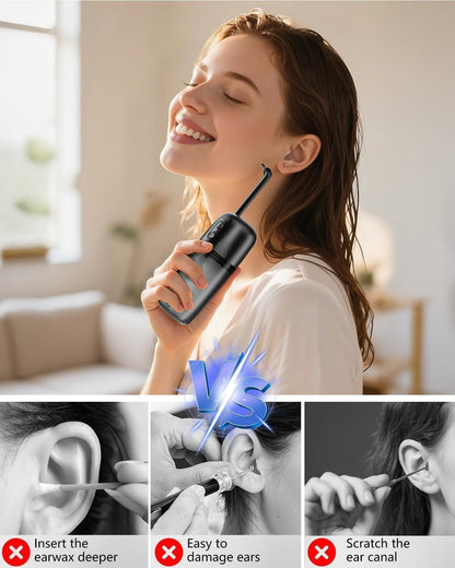 HyperionFlo Essentials Electric Ear Wax Removal Kit, Water-Powered Ear Cleaner with 3 Pressure Modes, 12 Silicone Tips, IPX7 Waterproof, USB Rechargeable