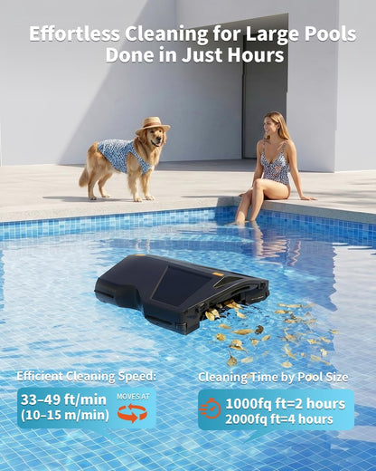 Solar Pool Surface Skimmer Robot, Smart Obstacle Avoidance & Path Planning Edge Cleaning, Smart Parking & App Control, Dual Charging Options, Strong Suction for Pools, Black