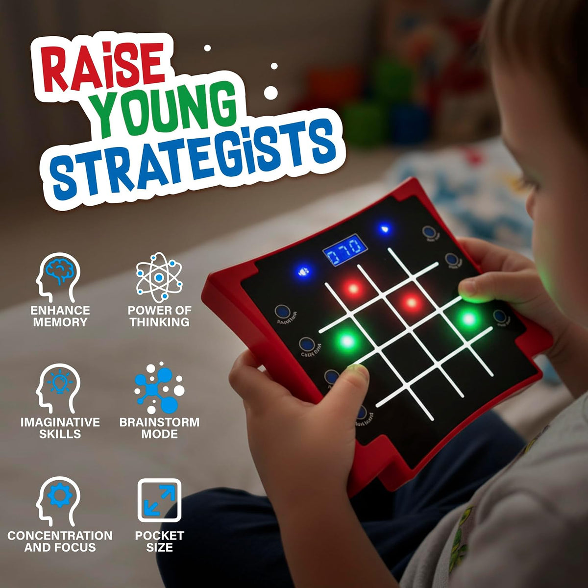 PlayRoute 8-in-1 Electronic Light-Up Activity Pad for Kids Ages 6-12+, Handheld Brain & Memory Game, Touch-Sensitive LED Doodle Game, Educational Travel Toy, Red