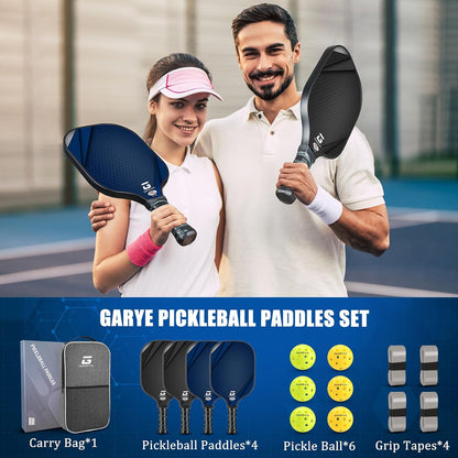 GARYE Pickleball Paddles Set of 4, Carbon Fiber Pickleball Rackets with 6 Balls, Bag & 4 Grip Tapes, USAPA-Approved Lightweight Paddle Set for Adults & Teens