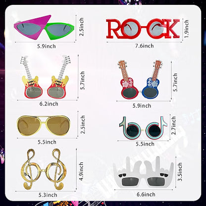 NICOWARM Rock Star Party Sunglasses & Inflatable Props Set, 8 Funny Music Glasses, 8 Inflatable Guitars & 8 Microphones with Hand Inflator, 24-Piece Rock and Roll Party Kit